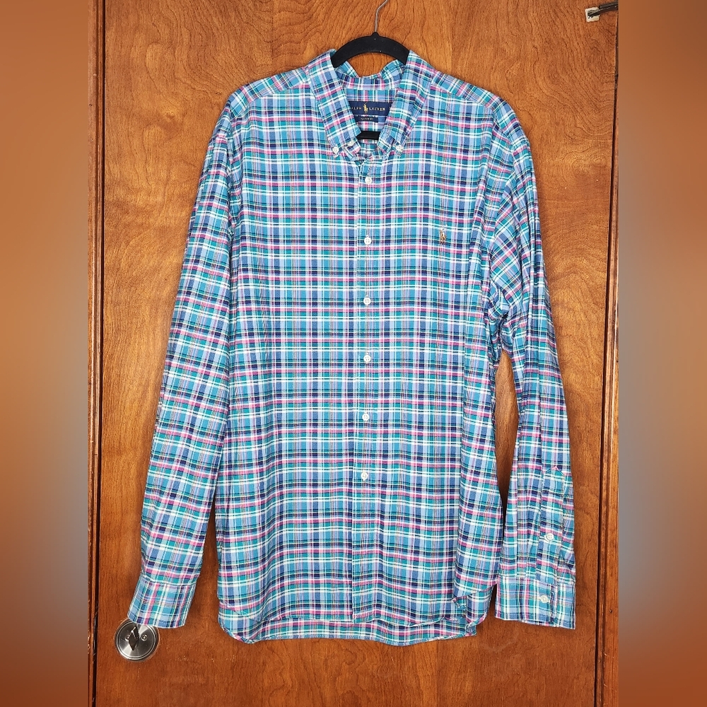Ralph Lauren Shirt Blue Pastel Plaid Button Down Classic Fit